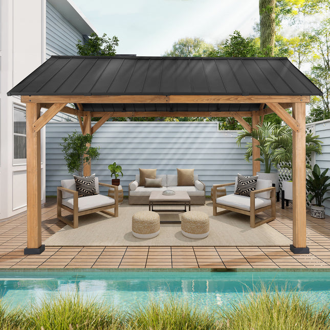 Double Hardtop Roof Wood Gazebo