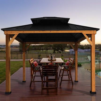 Double Hardtop Roof Wood Gazebo