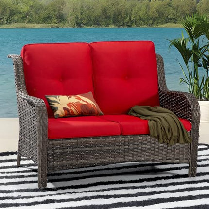 Outdoor Patio Couch Wicker Sofa - 2 Seater Rattan Sofa