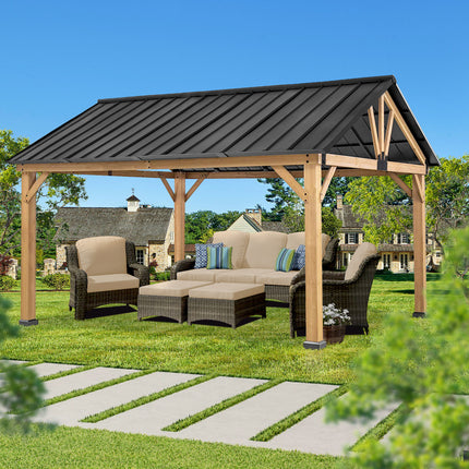 Double Hardtop Roof Wood Gazebo