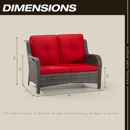 Outdoor Patio Couch Wicker Sofa - 2 Seater Rattan Sofa