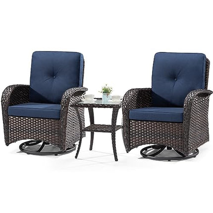 Outdoor Swivel Rocking Chairs Set of 2 with Wicker Side Table