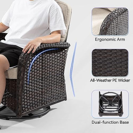 Outdoor Swivel Rocking Chairs Set of 2 with Wicker Side Table