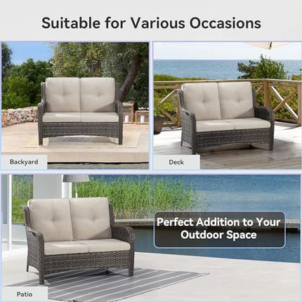 Outdoor Patio Couch Wicker Sofa - 2 Seater Rattan Sofa