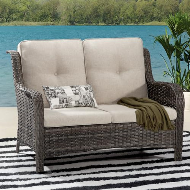 Outdoor Patio Couch Wicker Sofa - 2 Seater Rattan Sofa