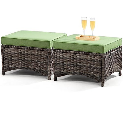 Outdoor Wicker Ottomans for Patio Set of 2