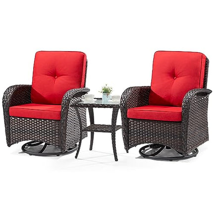 Outdoor Swivel Rocking Chairs Set of 2 with Wicker Side Table