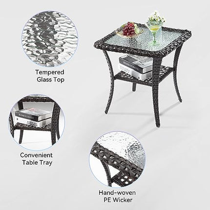 Outdoor Swivel Rocking Chairs Set of 2 with Wicker Side Table