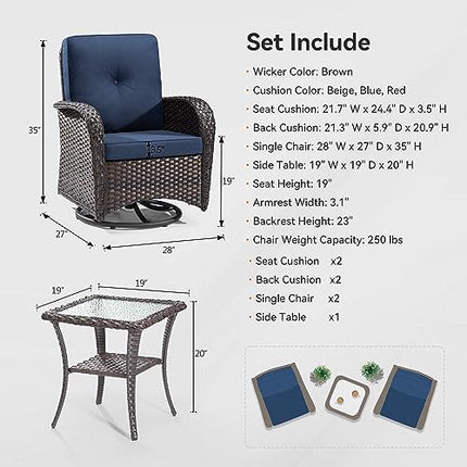 Outdoor Swivel Rocking Chairs Set of 2 with Wicker Side Table