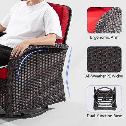 Outdoor Swivel Rocking Chairs Set of 2 with Wicker Side Table