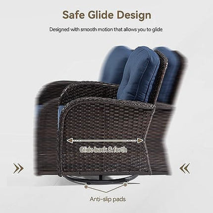 Outdoor Swivel Rocking Chairs Set of 2 with Wicker Side Table