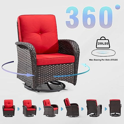 Outdoor Swivel Rocking Chairs Set of 2 with Wicker Side Table