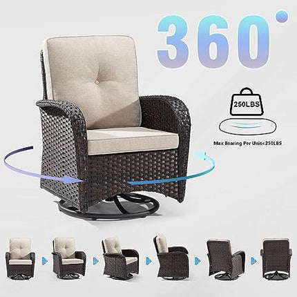 Outdoor Swivel Rocking Chairs Set of 2 with Wicker Side Table