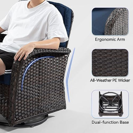 Outdoor Swivel Rocking Chairs Set of 2 with Wicker Side Table