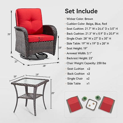 Outdoor Swivel Rocking Chairs Set of 2 with Wicker Side Table