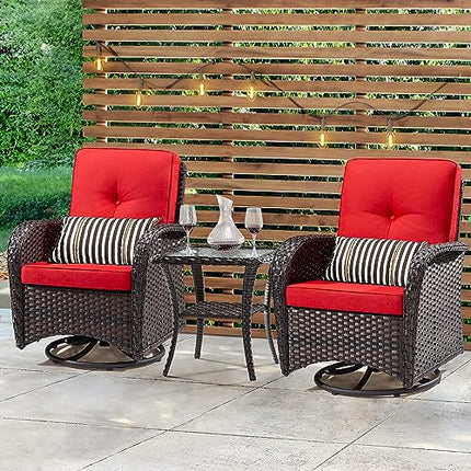 Outdoor Swivel Rocking Chairs Set of 2 with Wicker Side Table