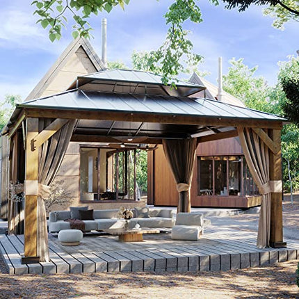 Outdoor Thermal Transfer Wood-Looking Aluminum Gazebo