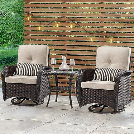 Outdoor Swivel Rocking Chairs Set of 2 with Wicker Side Table