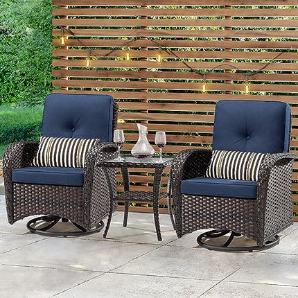 Outdoor Swivel Rocking Chairs Set of 2 with Wicker Side Table