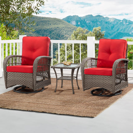 Wicker Swivel Rocking Chair Set with Matching Coffee Table