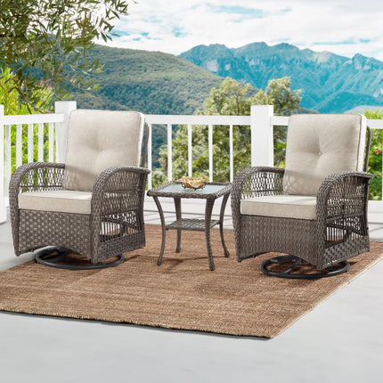 Outdoor Swivel Rocker Chair Set 3 Piece Patio Furniture Set