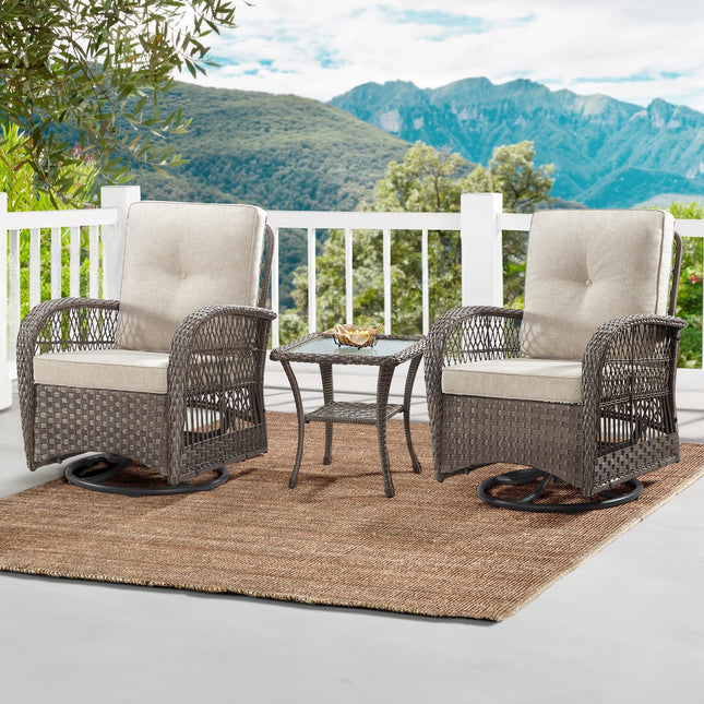 Outdoor Swivel Rocker Chair Set 3 Piece Patio Furniture Set