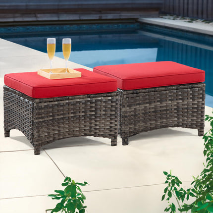 Outdoor Wicker Ottomans for Patio Set of 2