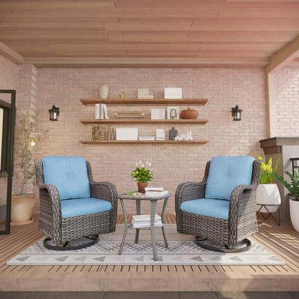 Outdoor Swivel Rocker Chairs Set of 2 and Matching Side Table