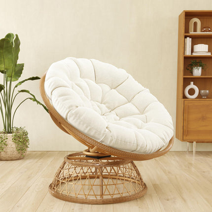 Wicker Papasan Chair with Cushion and 360 Degree Swivel Base