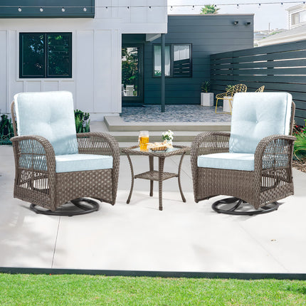 Wicker Swivel Rocking Chair Set with Matching Coffee Table