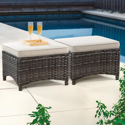 Outdoor Wicker Ottomans for Patio Set of 2