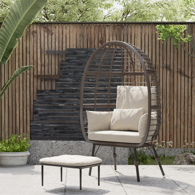 Wicker Egg Chair Outdoor with Ottoman - Indoor Egg Chair