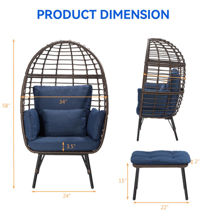 Wicker Egg Chair Outdoor with Ottoman - Indoor Egg Chair