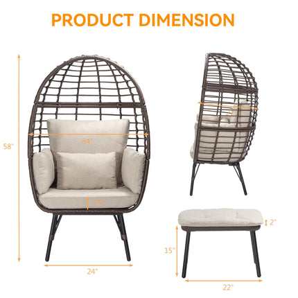 Wicker Egg Chair Outdoor with Ottoman - Indoor Egg Chair