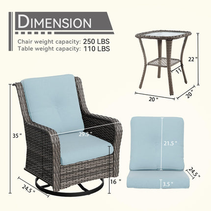 Outdoor Swivel Rocker Chairs Set of 2 and Matching Side Table