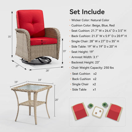 Outdoor Swivel Rocker Chair Set 3 Piece Patio Furniture Set