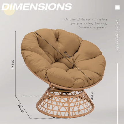 Wicker Papasan Chair with Cushion and 360 Degree Swivel Base