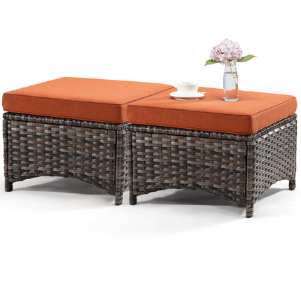 Outdoor Wicker Ottomans for Patio Set of 2