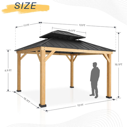 Double Hardtop Roof Wood Gazebo