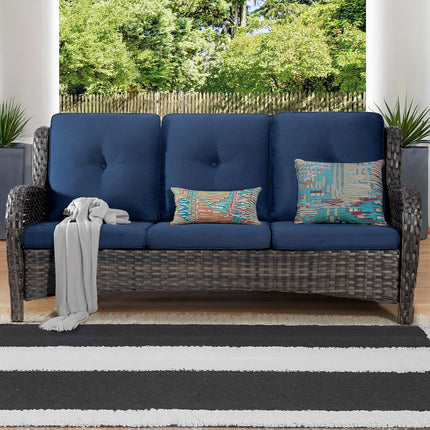 Outdoor Patio Couch Wicker Sofa - 3 Seater Rattan Sofa