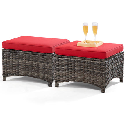 Outdoor Wicker Ottomans for Patio Set of 2