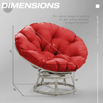 Papasan Chair with Cushion and 360 Degree Swivel Base