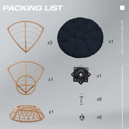 Wicker Papasan Chair with Cushion and 360 Degree Swivel Base