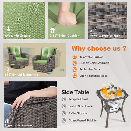 Outdoor Swivel Rocker Chairs Set of 2 and Matching Side Table