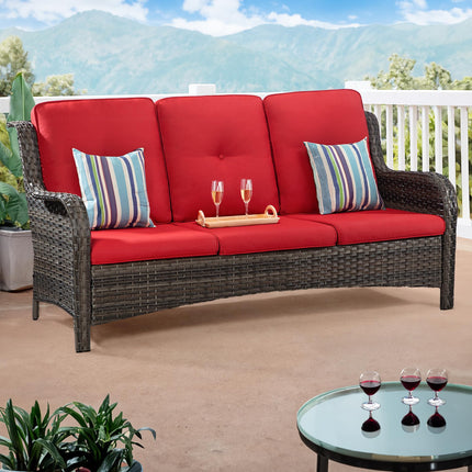 Outdoor Patio Couch Wicker Sofa - 3 Seater Rattan Sofa