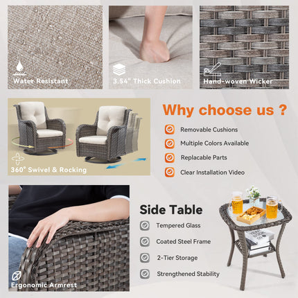 Outdoor Swivel Rocker Chairs Set of 2 and Matching Side Table