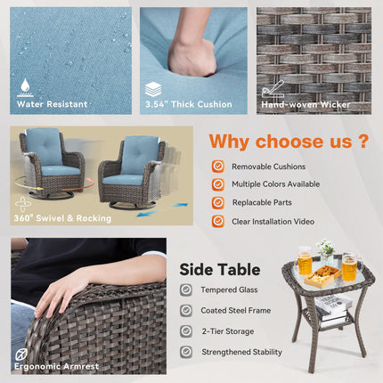 Outdoor Swivel Rocker Chairs Set of 2 and Matching Side Table