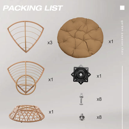 Wicker Papasan Chair with Cushion and 360 Degree Swivel Base