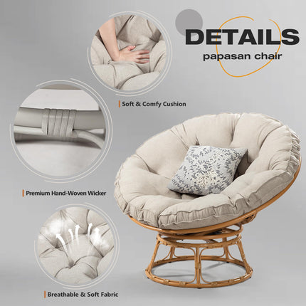 Papasan Chair with Cushion and 360 Degree Swivel Base
