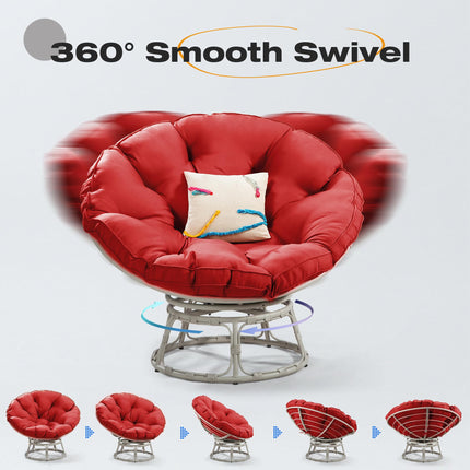 Papasan Chair with Cushion and 360 Degree Swivel Base